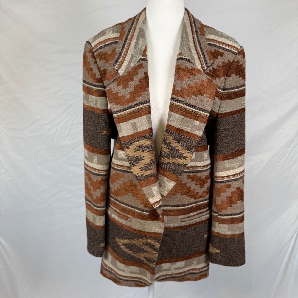 Maurizio Ramani Vintage Southwestern Geometric Blazer Brown Rust Made in USA M
